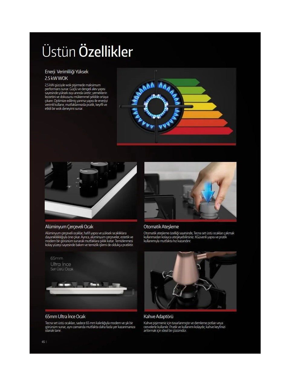 Tecna SÜO 604SE 4 Gözü Gazlı Siyah Set Üstü Ocak